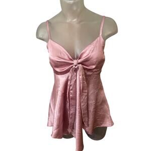 Vintage Y2K A BYER Mauve Satin Slip Babydoll Cami Top Pink Coquette Size Small S